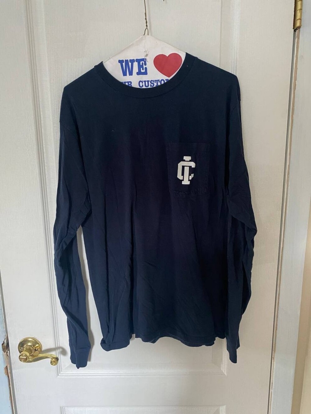 Ithaca College Original League Navy Long Sleeve 100% Cotton Shirt Compass Size L